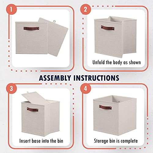 Ornavo Home 13x13 Foldable Fabric Storage Cube Bins, 6 Pack, Beige - Image 7