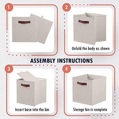 Ornavo Home 13x13 Foldable Fabric Storage Cube Bins, 6 Pack, Beige - Image 7