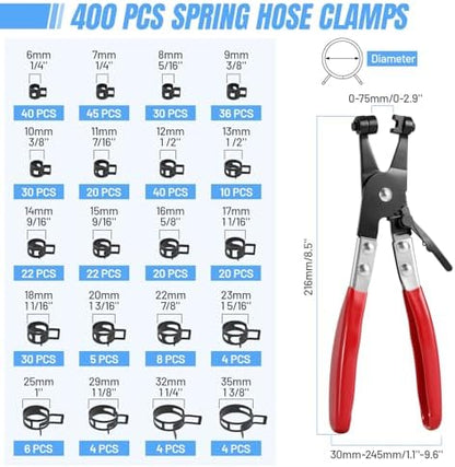 Housolution 400PCS 6-35mm Spring Hose Clamps, 20 Sizes Spring Pipe Clamps - Image 2