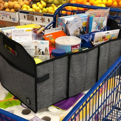 geckobrands Portable Collapsible Shopping Cart & Trunk Organizer Tote - Easy Storage, 3 Compartments with Removable Divider, Exterior Side Pocket, and Sturdy Handles - Image 3