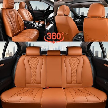 Coverado Seat Covers, Car Seat Covers Full Set, Leather Car Seat Cover, Car Seat Covers Front Seats Back Seat Cover Seat Protector Universal Fit Most Cars (Brown-All, FullSet) - Image 4