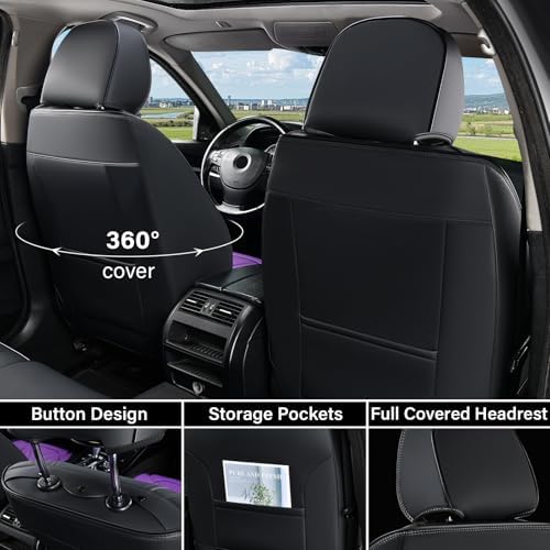 Coverado Front Seat Covers, Leather Seat Covers for Cars, Car Seat Covers Front Seats, Automotive Seat Covers Car Seat Protector Car Accessories Fit for Most Sedans SUV Pick-up Truck(Black&Purple) - Image 4