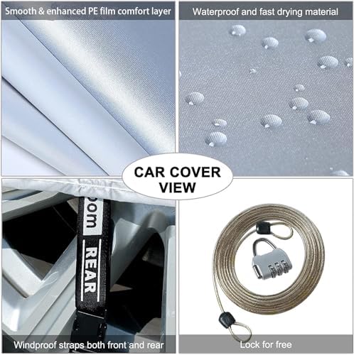 Tecoom Light Shell Waterproof UV-Proof Windproof Design Car Cover with Zipper Storage and Lock for All Weather Indoor Outdoor Fit Sedan 170-190 Inches Length - Image 4