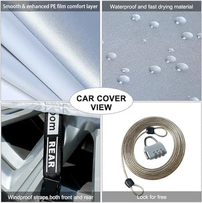 Tecoom Light Shell Waterproof UV-Proof Windproof Design Car Cover with Zipper Storage and Lock for All Weather Indoor Outdoor Fit Sedan 170-190 Inches Length - Image 4