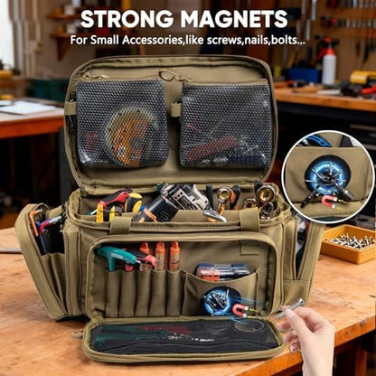 Heavy Duty Tool Bag Organizer with Strong Magnets & Detachable Pouches, Tactical Tool Tote for Men, Multiple Pockets, Anti-Friction Bottom Utility Tool's Bag for Electrician,Mechanic - Image 3