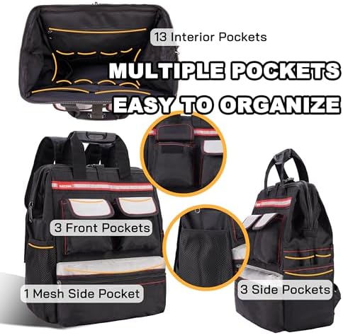 Backpack Tool Bag with Padded Back Support Heavy Duty Tool Kit Carrier Storage Bags for Electrician, Plumber, HVAC, Cable Repairman - Image 3