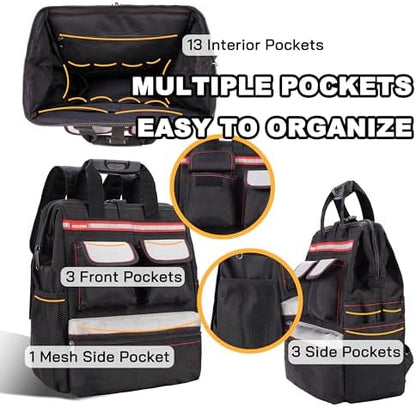 Backpack Tool Bag with Padded Back Support Heavy Duty Tool Kit Carrier Storage Bags for Electrician, Plumber, HVAC, Cable Repairman - Image 3