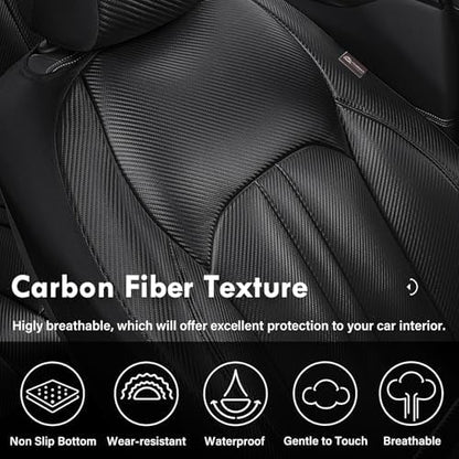 Coverado Leather Car Seat Covers Full Set & Carbon Fiber, Waterproof and Durable All Weather Protector, Universal Fit for SUV, Pickup Truck, Sedan, Automotive Vehicle Interior, Black - Image 5