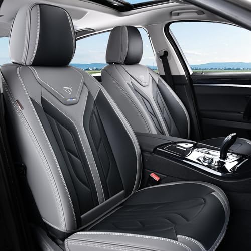 Coverado Seat Covers, Car Seat Covers Front Seats, Leather Seat Covers for Cars, Automotive Seat Covers Car Seat Protector Car Seat Cushion Universal Fit for Most Sedans SUV Pick-up Truck(Gray&Black) by COVERADOAUTO