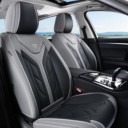 Coverado Seat Covers, Car Seat Covers Front Seats, Leather Seat Covers for Cars, Automotive Seat Covers Car Seat Protector Car Seat Cushion Universal Fit for Most Sedans SUV Pick-up Truck(Gray&Black) by COVERADOAUTO