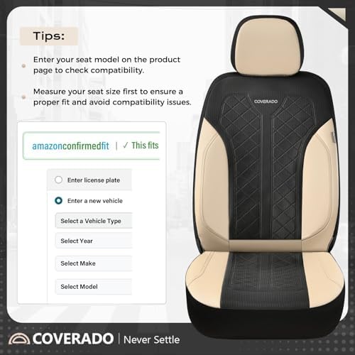 Coverado Front Seat Covers, Beige Seat Covers 2 Seats, Leather Car Protectors 2-Pack, Auto Seat Covers Spill-Proof Design Universal Fit for SUV, Vans, Sedan, Truck - Image 4
