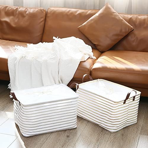 Hinwo 31L Large Canvas Storage Bin with Lid and Handles - Image 4