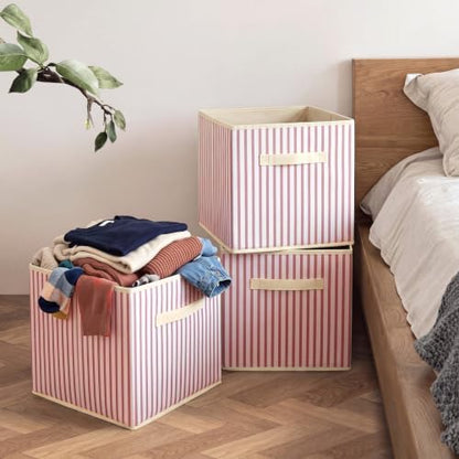 Amyhill 6 Pack Pink Striped Basics Collapsible Fabric Storage Bins - Image 6