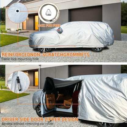 Tecoom SUV Car Cover Waterproof All Weather, 3-Layer Fleece Lined Outdoor Indoor Cover with Zipper Door & Lock, UV Snow Hail Sun Protection, Fit for SUV (206"–215") - Image 4