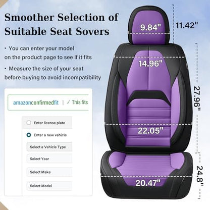 Coverado Waterproof Nappa Leather Car Seat Covers, Automotive Seat Covers，Front Car Seat Cushion & Car Seat Protector, Seat Covers Universal Fit for Most Cars, SUVs,Trucks,Black&Purpe - Image 5
