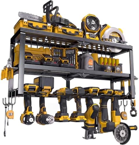 Spampur Power Tool Organizer for Tool Storage, Drill Holder Wall Mount with Screwdriver Organizer, Tool Holder for Garage Wall Organization, Heavy Duty Metal Tool Shelf with Battery Holder by Spampur
