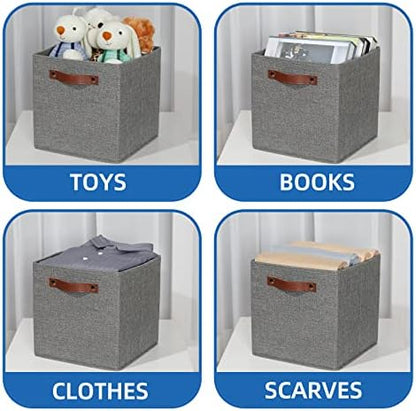 Temary 11 Inch Cube Storage Bins 4PCs Fabric Storage Cubes Storage Baskets Organizer with Handles, Foldable Baskets for Organizing Clothes, Toys, Towels (Grey, 11x11x11) - Image 4