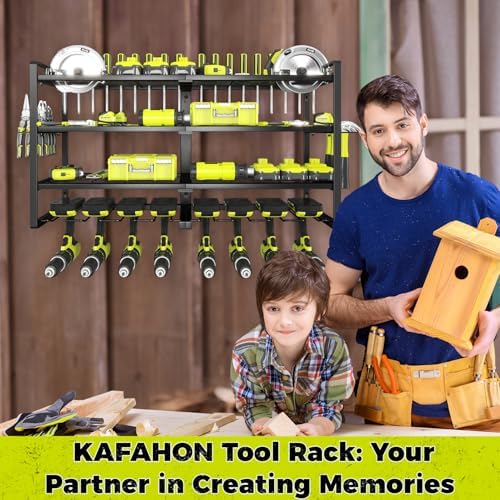 KAFAHOM Power Tool Organizer-8 Drill Holder Wall Mount,4 Layer Heavy Duty Metal Power Tool Storage Rack,Garage Tool Organizer and Storage with Screwdriver Holder/Plier Holder/Hammer Holder - Image 6