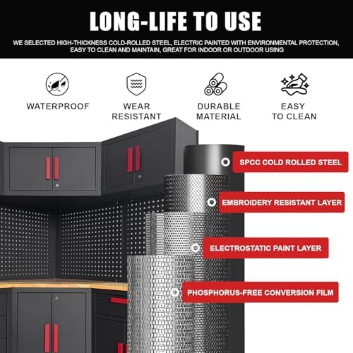 2Pcs Corner Garage Storage Cabinet System,Steel Cabinet,Red Handle - Image 4