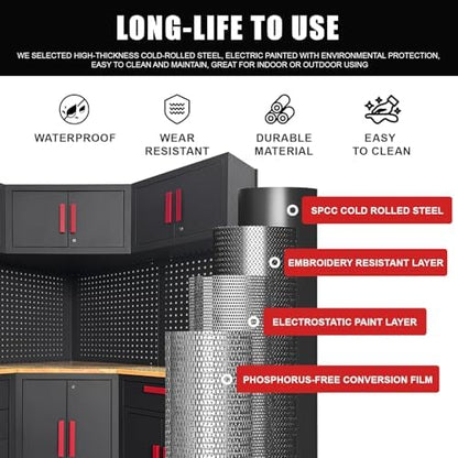 2Pcs Corner Garage Storage Cabinet System,Steel Cabinet,Red Handle - Image 4