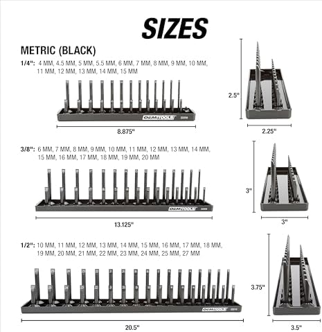 OEMTOOLS 22233 6-Pc SAE & Metric Socket Tray Set for Sizes 1/4", 3/8”, 1/2" - Image 3