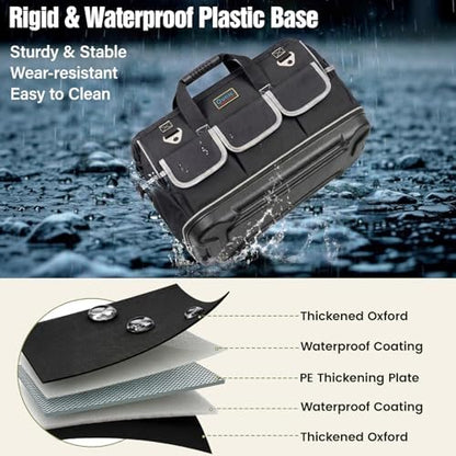 Tool Bag, Ounic 18 Inch Large Tool Tote Bag Heavy Duty With Waterproof Molded Base, Wide Mouth Tool Box Organizer with Adjustable Shoulder Strap for Electrician Mechanic Craftsman Plumbers(Black) - Image 5