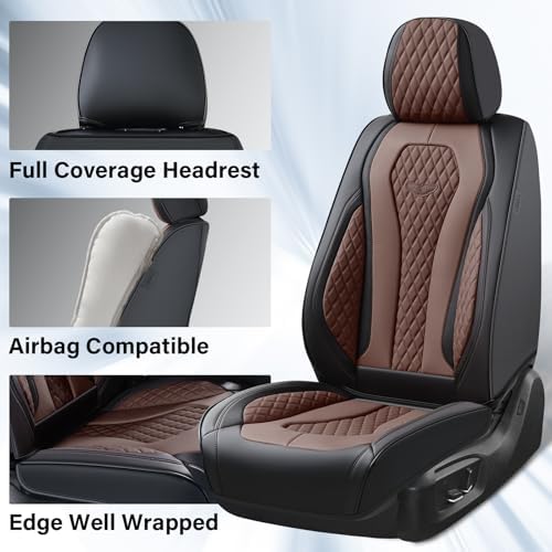 Coverado Car Seat Covers, Seat Covers Full Set, Coffee Car Seat Cover, Auto Seat Covers Front Seats Rear Seat Cover, Luxury Car Seat Cushion,Leather Seat Cover Seat Protector Universal Fit Most Cars - Image 4