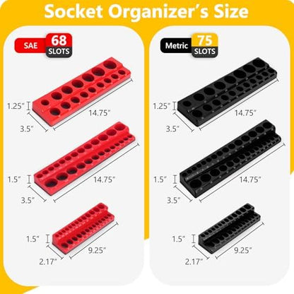 Magnetic Socket Organizer & Wrench Organizer Set, Socket Holder Set1/4", 3/8", 1/2" Drive Metric SAE Socket Storage，15 Slots Metric SAE Wrench Holder (Socket,Wrench not Included) (‎‎Black/Red) - Image 7