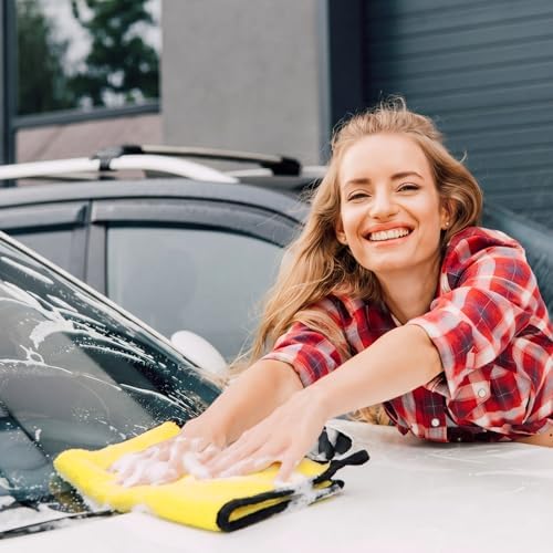 Tallew 60 Pcs Microfiber Towels: 16"x16" Microfiber Drying Towels Bulk Micro Fiber Car Cleaning Cloth for Cars Drying Washing Polishing Cleaning Household Supplies (Black,Yellow) - Image 5