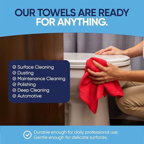 12" x 12" Microfiber Cleaning Cloths (50 Pack) - Reusable Towels, Wash Rags, Dust Cloth, All-Purpose: Kitchen, Dish, Cars, Shop, Glass (Blue) - Image 4