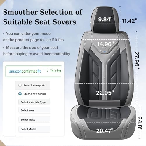 Coverado Seat Covers, Car Seat Covers Front Seats, Leather Seat Covers for Cars, Automotive Seat Covers Car Seat Protector Car Seat Cushion Universal Fit for Most Sedans SUV Pick-up Truck(Gray&Black) - Image 5