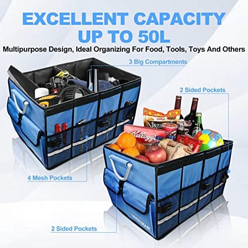 Trunk Organizer With Insulated Grocery Bag, Blue Car Organizer, Collapsible Trunk Organizer For SUV, Sedan And Truck, Car Storage Organizer With Aluminum Alloy Handle - Image 5