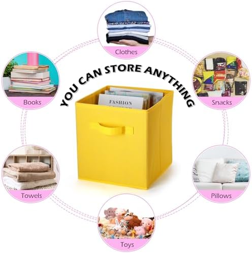 Gerrii 11 Inch Fabric Storage Cubes - 12 Pack Sturdy Collapsible Bins with Handle - Foldable Baskets for Organizing Clothes, Toys, Books -12 Colors Storage Baskets for Shelves, Room, Closets - Image 4
