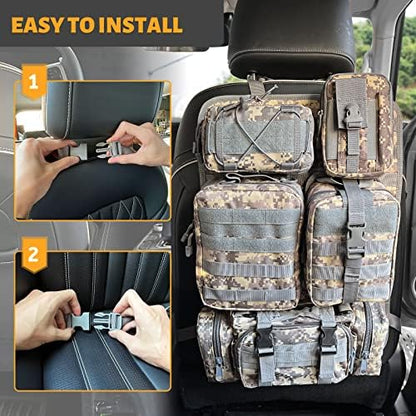 MAIKER Tactical Car Seat Back Organizer, Upgrade Tactical Vehicle Panel Organizer with 5 Detachable Molle Pouch, Universal fits for Most of Vehicle - Image 4