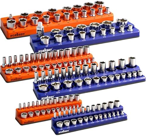 HORUSDY 6-Piece Magnetic Socket Organizer Set, 1/4", 3/8", 1/2" Drive Holders for 143pcs, Magnetic Trays for Socket Storage by HORUSDY