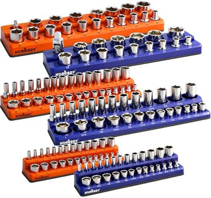 HORUSDY 6-Piece Magnetic Socket Organizer Set, 1/4", 3/8", 1/2" Drive Holders for 143pcs, Magnetic Trays for Socket Storage by HORUSDY