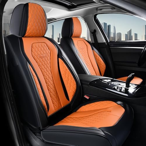 Coverado Car Seat Covers, Seat Covers Front Seats,Orange Car Seat Cover, Waterproof Car Seat Covers, Car Seat Cushion, Front Leather Seat Protector Fit for Most Cars by COVERADOAUTO