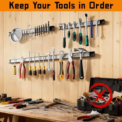 18" Magnetic Tool Holder Strip, 6 Pieces Silver Metal Tool Organizer Rack with Stainless Steel Surface, Magnet Bar for Garage Workshop, Easy To Install with Mounting Screws - Image 5