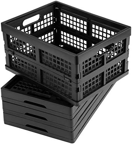 Eslite 16L Plastic Collapsible Storage Crates,Folding Crates Storage,Pack of 4,Black by Eslite