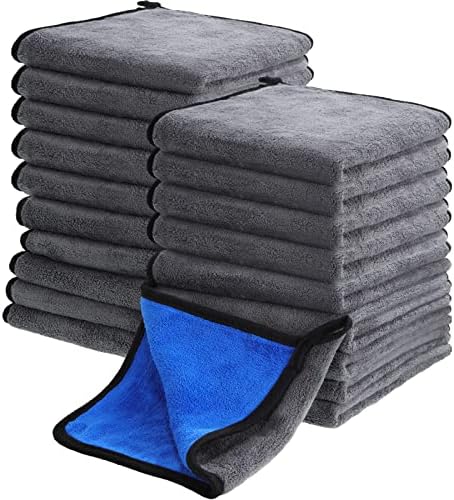 20 Pcs Microfiber Car Drying Towels 800 Gsm Thick Plush, Grey and Blue by Nuenen
