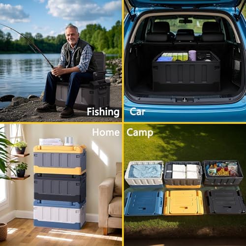 60L Foldable Seatable Camping Box Storage Bins with Lids Trunk Organizer - Image 6