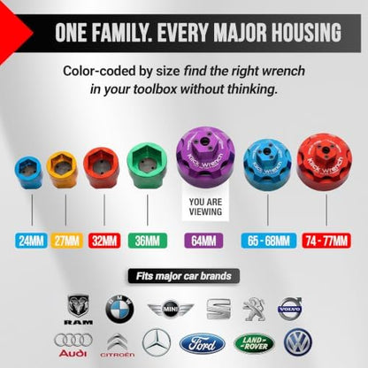 2 Stage 64mm Oil Filter Wrench | 25Nm Torque Limiting & 3/8 Drive Socket | 6061-T6 Billet Aluminum Purple Tool | For Toyota, Lexus and Scion 64mm 14 Flute Cartridge Caps - Image 5