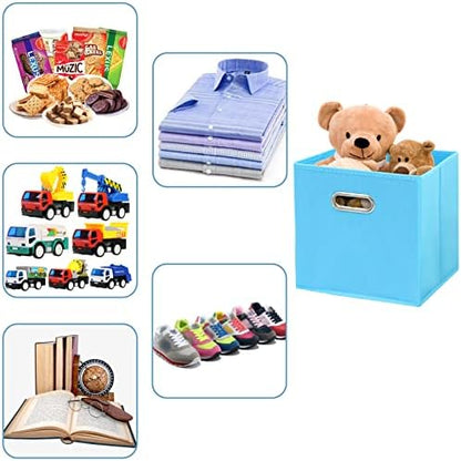 Black Fabric Cubby Storage Bins,13x13x13 Inches ,Cube Organizer Bin Foldable Storage Boxes with Dual Handles Fabric Organizer Box and collapsible Storage basket,Set of 3,Blue - Image 3