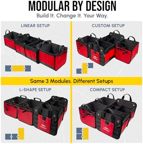Extra Large Car Trunk Organizer - Trunk Storage - Modular Detachable Configurable Collapsible - for SUV Minivan Truck Sedan Van - 4 Compartment XXL, Red - Image 2
