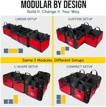 Extra Large Car Trunk Organizer - Trunk Storage - Modular Detachable Configurable Collapsible - for SUV Minivan Truck Sedan Van - 4 Compartment XXL, Red - Image 2