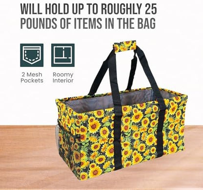 Extra Large Utility Tote Bag - Oversized Collapsible Reusable Wire Frame Rectangular Canvas Basket With Two Exterior Pockets For Beach, Pool, Laundry, Car Trunk, Storage - Sunflower - Image 5