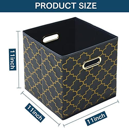 Fabric storage bins Cubes, Fabric Cube Organizer with Handle, Foldable Cube Bins for Cloth or Accessary Storage, 11x11x11, Set of 3, (Grey Gold) - Image 2