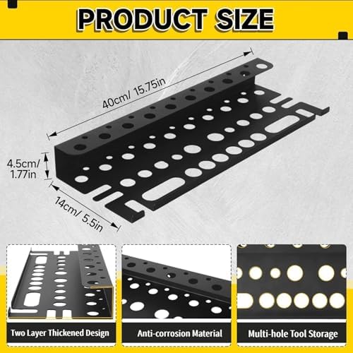 Metal Screwdriver Organizer, 15.75inch Utility Wall Mount Tool Organizer for Screwdrivers Pliers Holder with 35 Holes, Hand Tool Storage Rack for Workbench, Garage, Warehouse (Black, 2 Layers) - Image 3