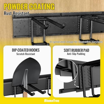Garage Tool Organizer Wall Mount, 48" Heavy-Duty Metal Wall Organizer, 3 Rails with 6 Adjustable Hooks, Garden Storage Rack for Organization Sturdy Tool Hanging Holder for Shovel Shed Yard - Image 3