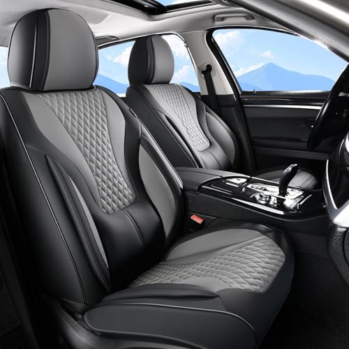 Coverado Waterproof Nappa Leather Car Seat Covers, Automotive Fullset Seat Covers, 5 Seat Car Seat Cushion & Protector, Black&Gray Front and Rear Covers Universal Fit for Most Cars, SUVs, Trucks - Image 2